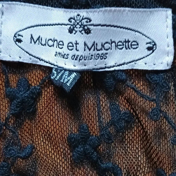 Whimsigoth floral crochet embroidered sheer Black Top boho s/m - Picture 5 of 12